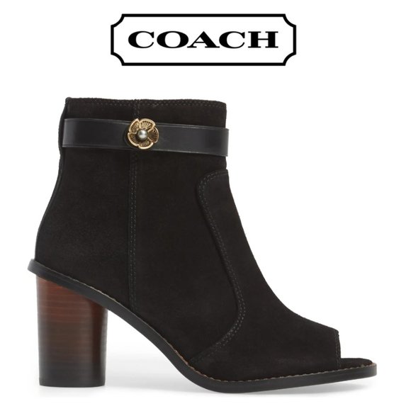 Coach Peep Toe Moto Boot in Black Suede NIB - Picture 1 of 16